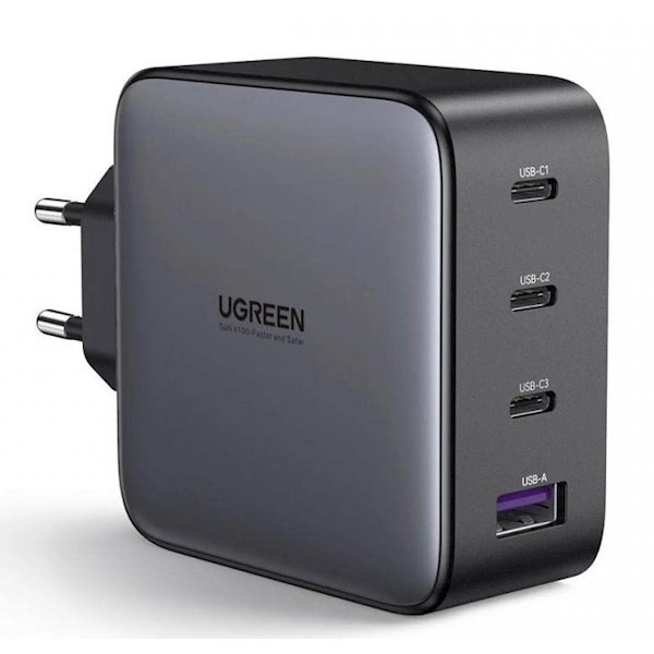 USB-C დამტენი UGREEN CD226 (40747) GaN Fast Charger, 3xUSB-C, USB-A, 100W, Black